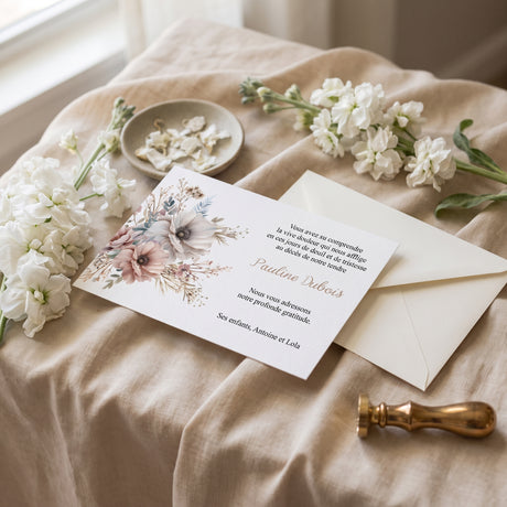 Carte de remerciement décès « Bouquet original » — mise en ambiance