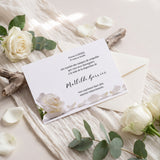 Carte de remerciement décès « Rose blanche et pétales » — mise en ambiance
