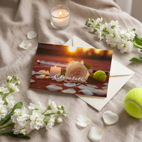 Carte de remerciement décès « Tennis » — mise en ambiance