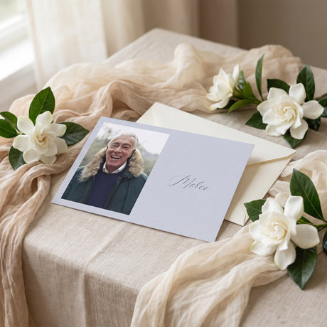 Carte de remerciement décès « Photo portrait » — mise en ambiance