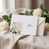 Carte de remerciement décès « Rose blanche aquarelle » — mise en ambiance