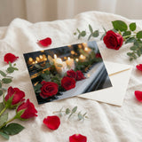 Carte de remerciement décès « Piano et roses rouges » — mise en ambiance