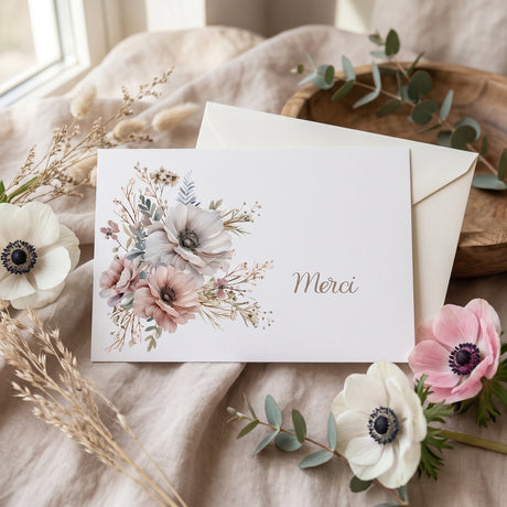 Carte de remerciement décès « Bouquet original » — mise en ambiance