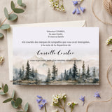 Carte de remerciement décès « Paysage lac de montagne aquarelle » — mise en ambiance