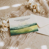 Carte de remerciement décès « Paysage campagne aquarelle » — mise en ambiance