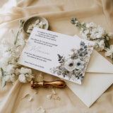 Carte de remerciement décès « Bouquet floral beige et vert » — mise en ambiance