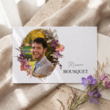 Carte de remerciement décès « Photo cadre fleuri » — mise en ambiance